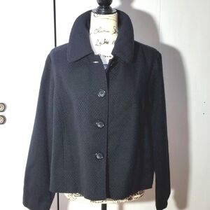 Briggs NY Black Wool Button Front Dress Coat Blazer Pockets Neutral Crop Sz.14